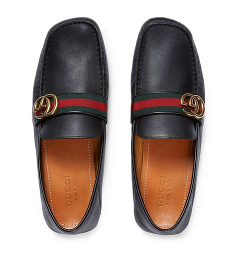 gucci leather driver with web - black - loafers|Gucci backless loafers men.